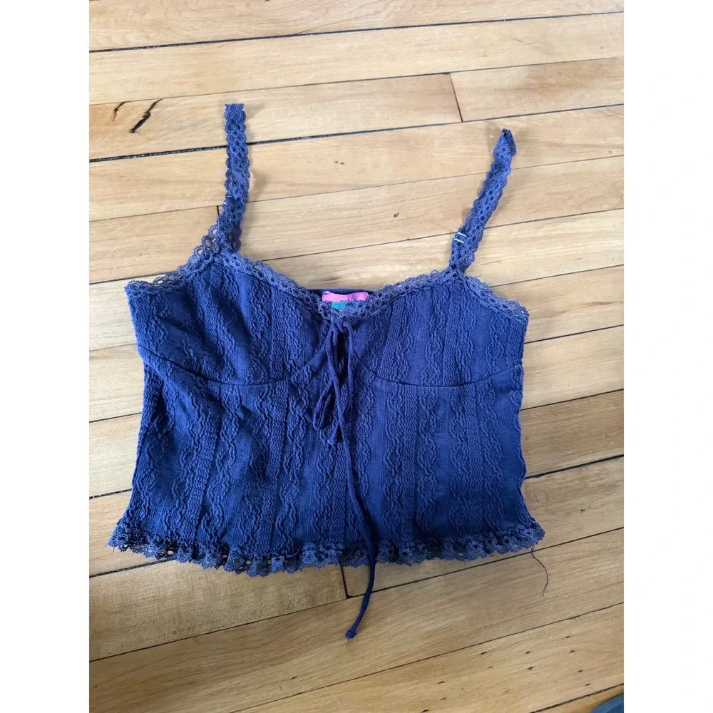 Edikted navy‎ blue Lacy Stretch Cotton Knit Camisole